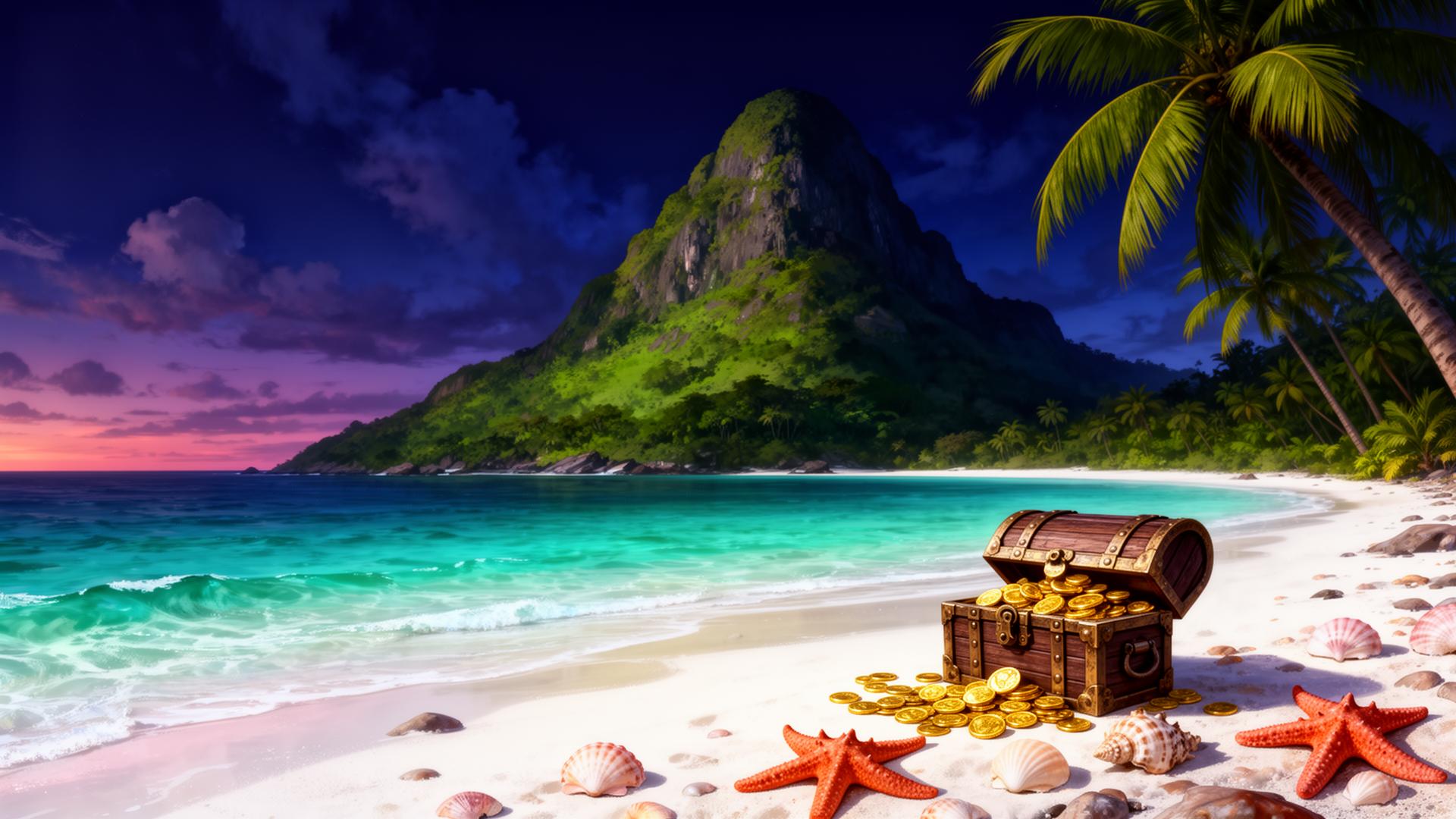 Winner Island casino eiland met schatkist en tropisch decor